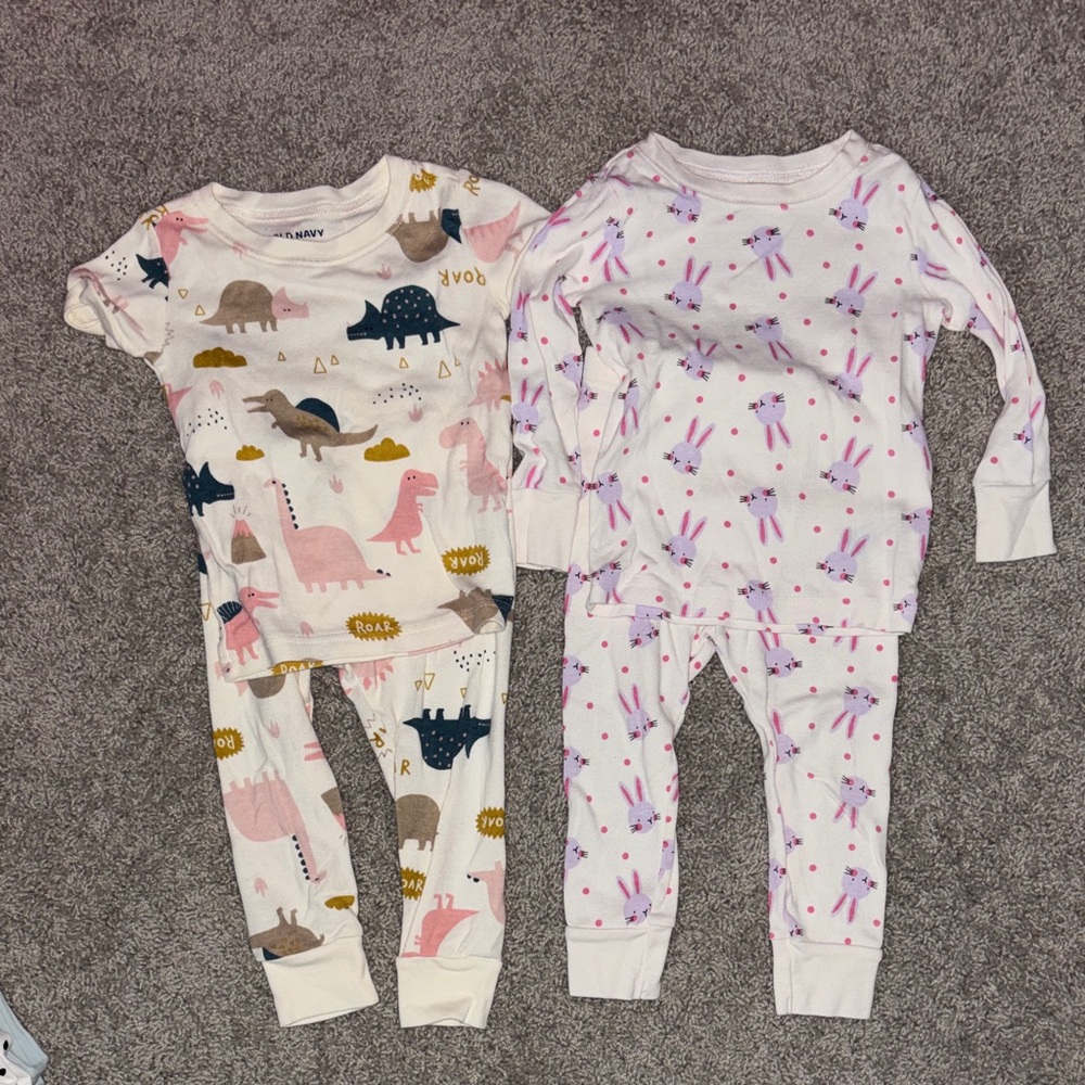 Old Navy Kids 2-Pack Pajama Sets - White with Pink & White with Multi-Color Dino